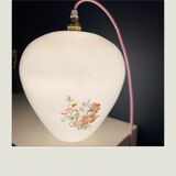 Balladous white glass, patterns small pink flowers and green foliage