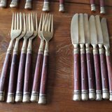 Antique wood and brass cutlery set – 41 pieces