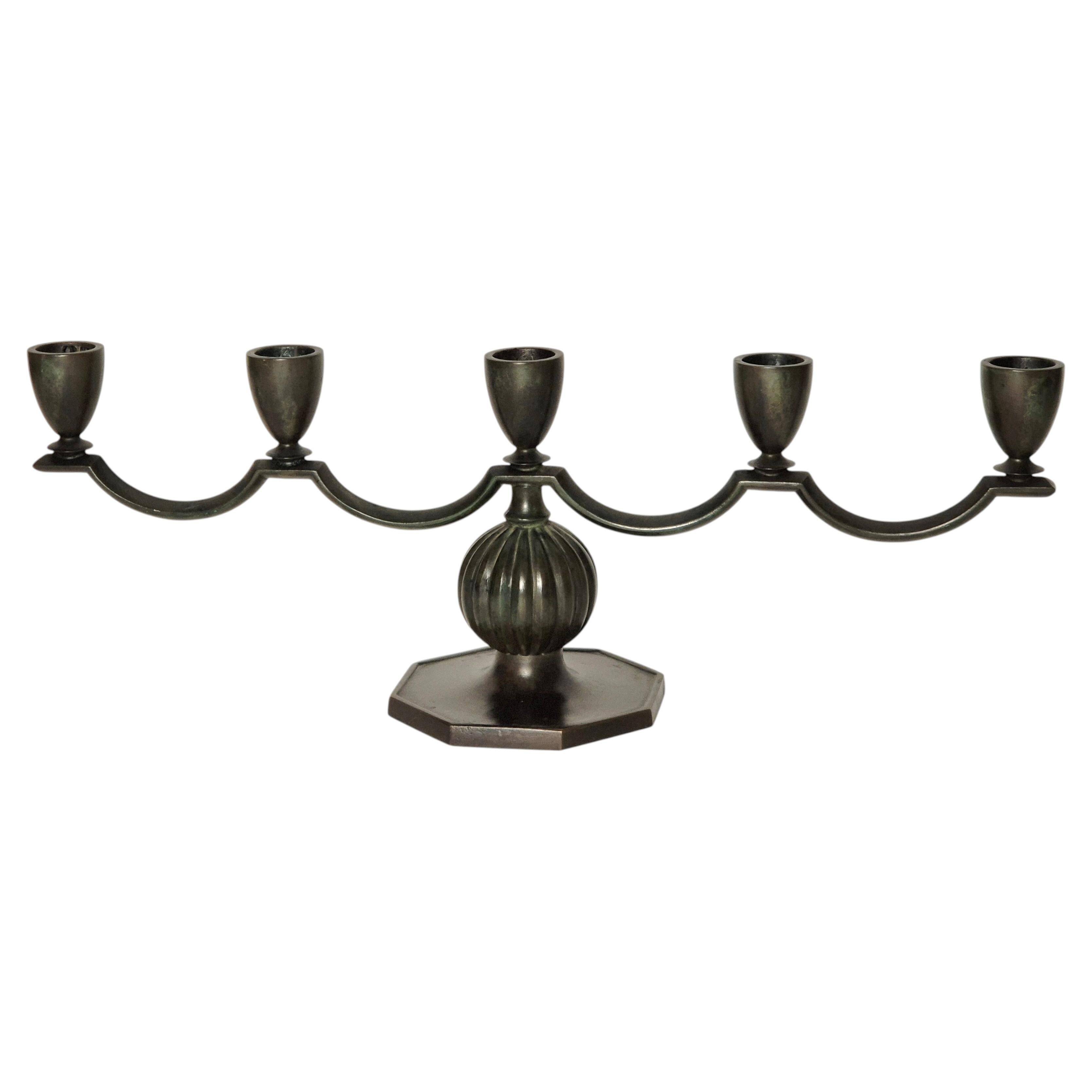 Elegant Swedish Grace Candelabra in Solid Bronze by Jacob Ängman, GAB