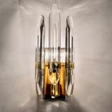 Pair of Sciolari sconces in glass and gilded brass. Italy 1970s