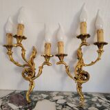 2 gilded bronze wall lights