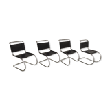 Set of 4 black leather chairs by Ludwig Mies Van Der Rohe