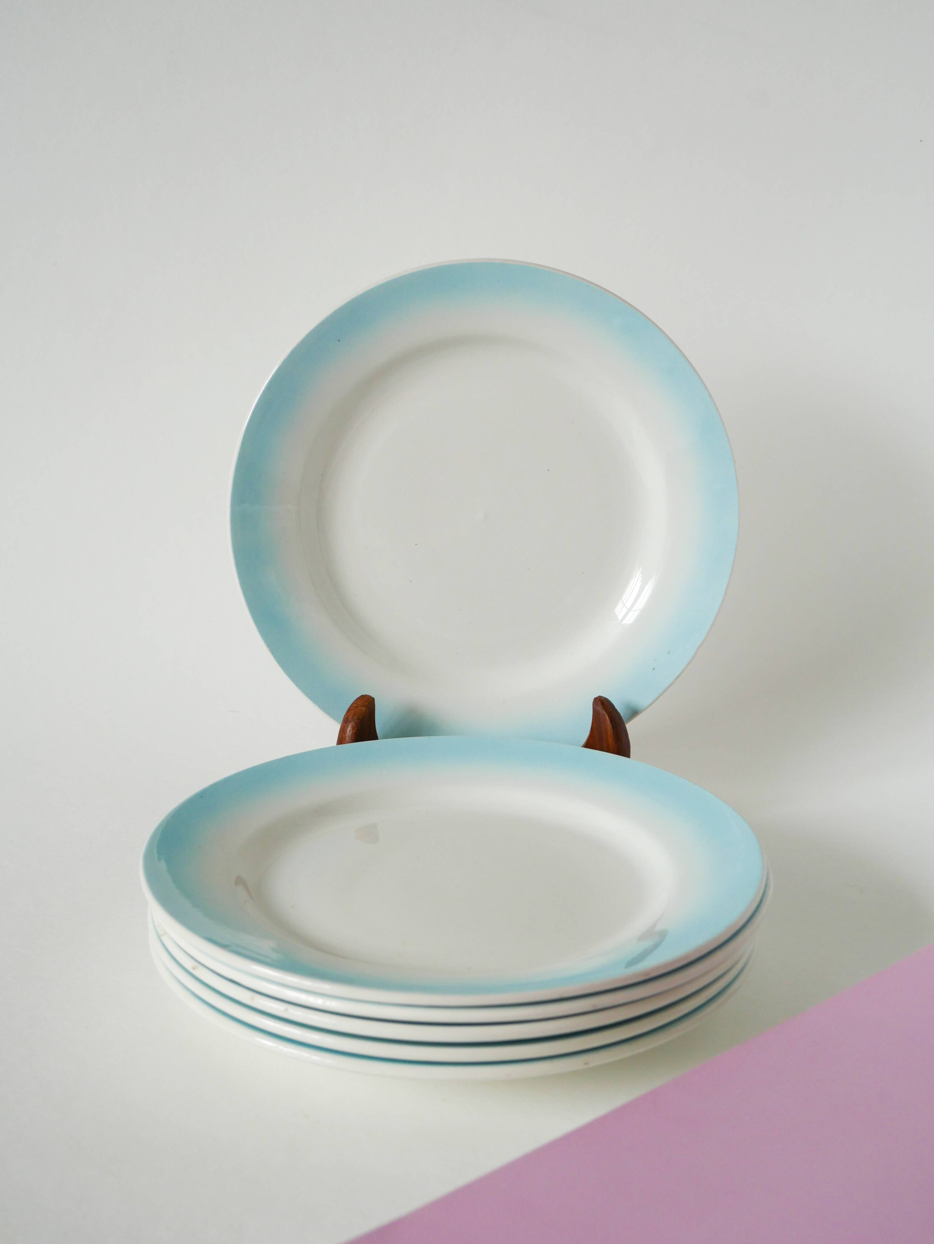 Set of 6 Tie & Dye Blue dessert plates, 1960