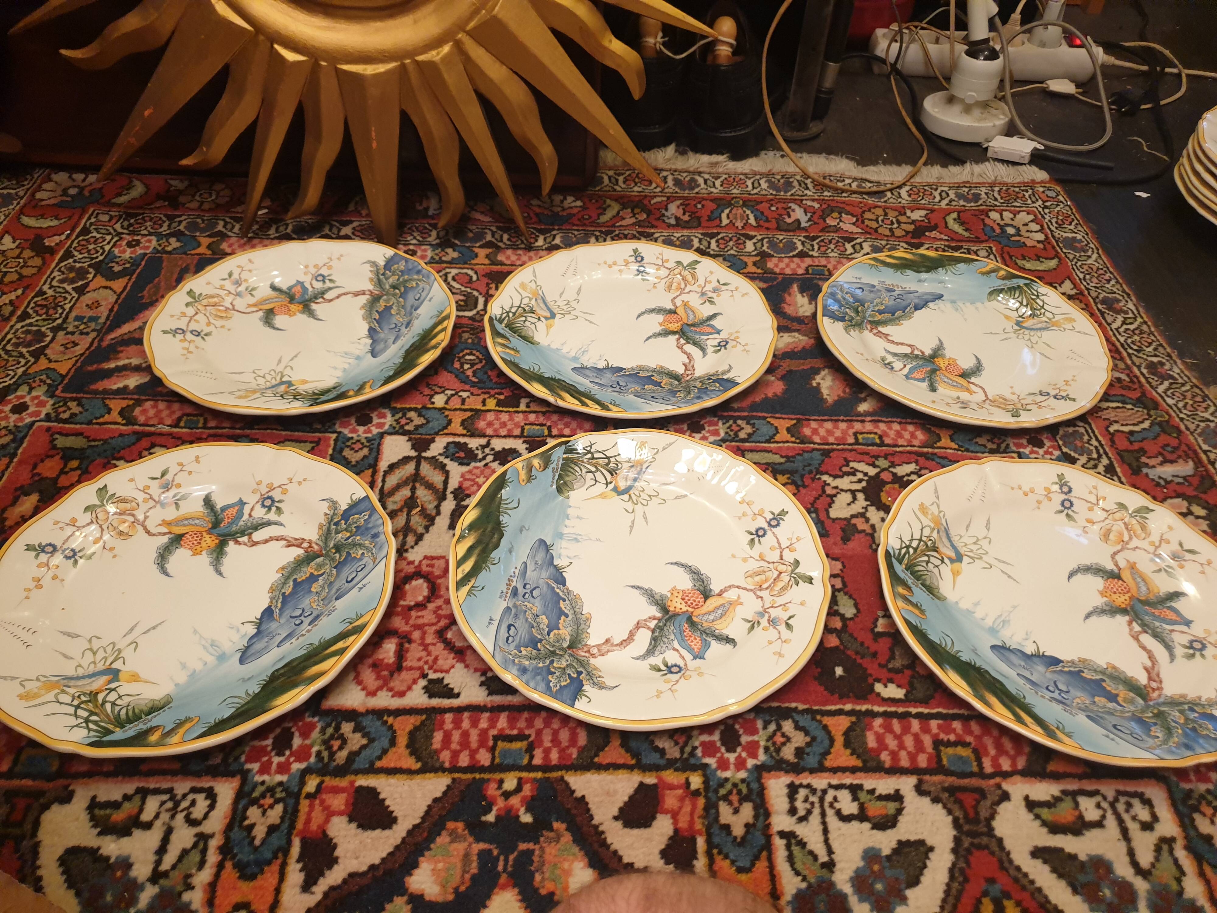 6 Gien France Caribbean dinner plates Magellan pattern Diameter: 22.5cm