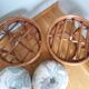 Pair of wicker rattan stool poufs