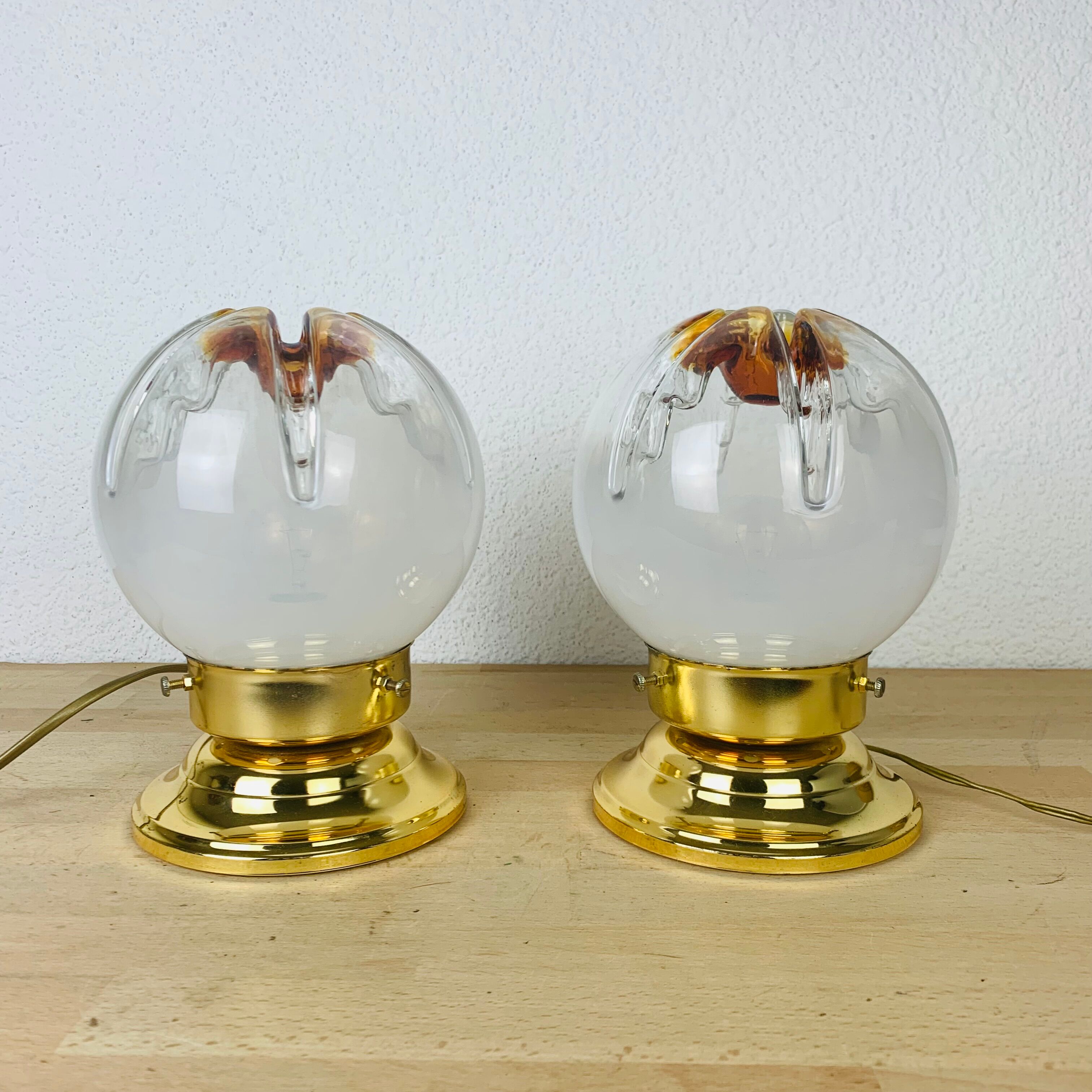 Pair of Mazzega Murano Hollywood Regency gold lamps