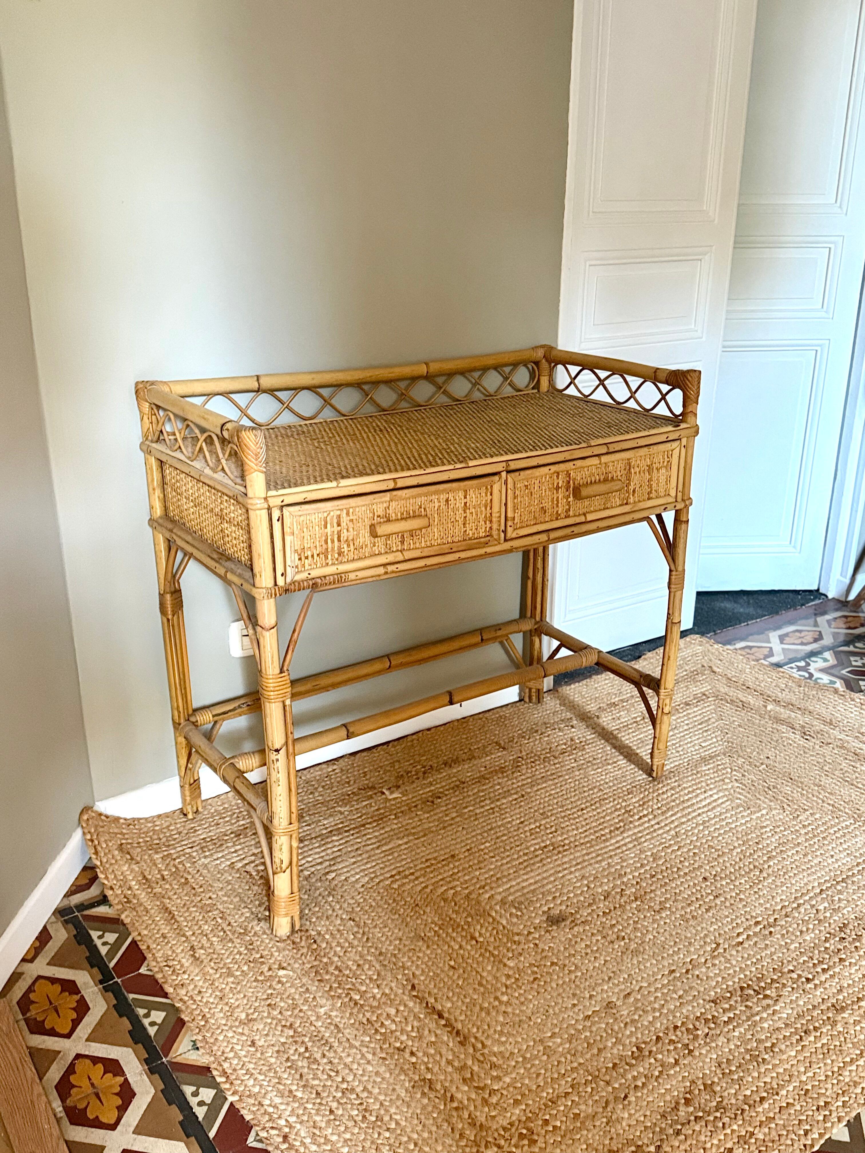 Vintage bamboo and rattan desk