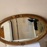 OVAL ART NOUVEAU MIRROR WITH ROSE DECOR AND PAINTED WOOD BEVELED GLASS