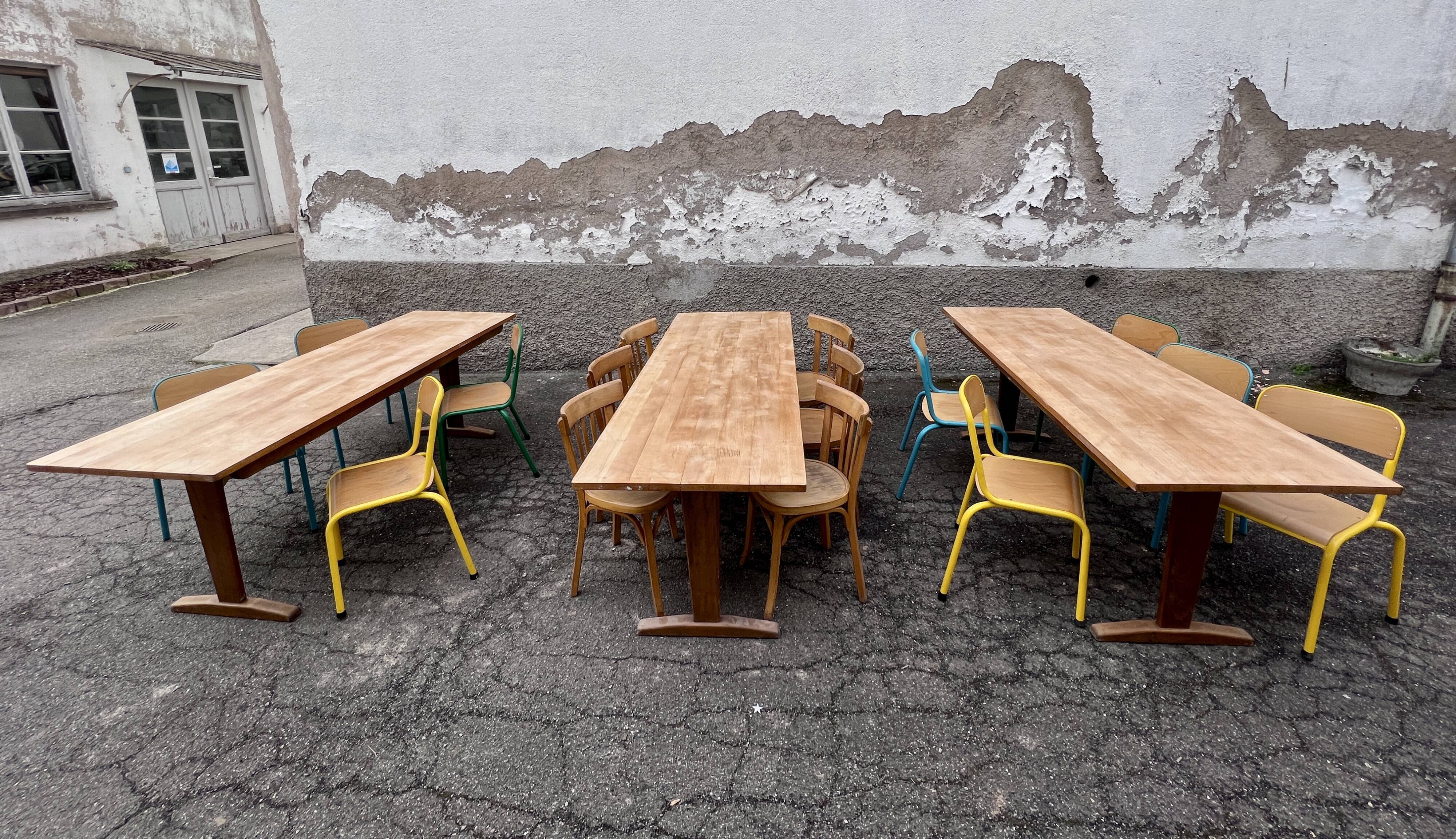 Trio de table bistrot vintage pliante 1950