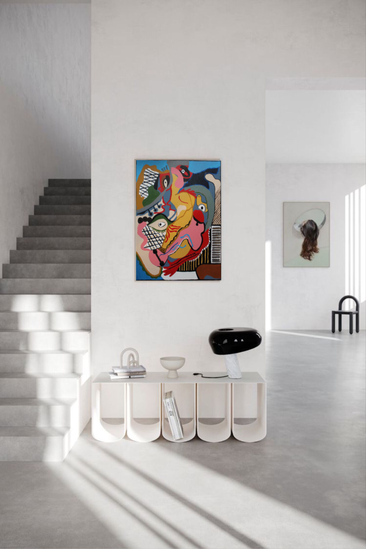 Cubist painting in colored acrylic "Sexual kiss"