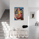 Cubist painting in colored acrylic "Sexual kiss"