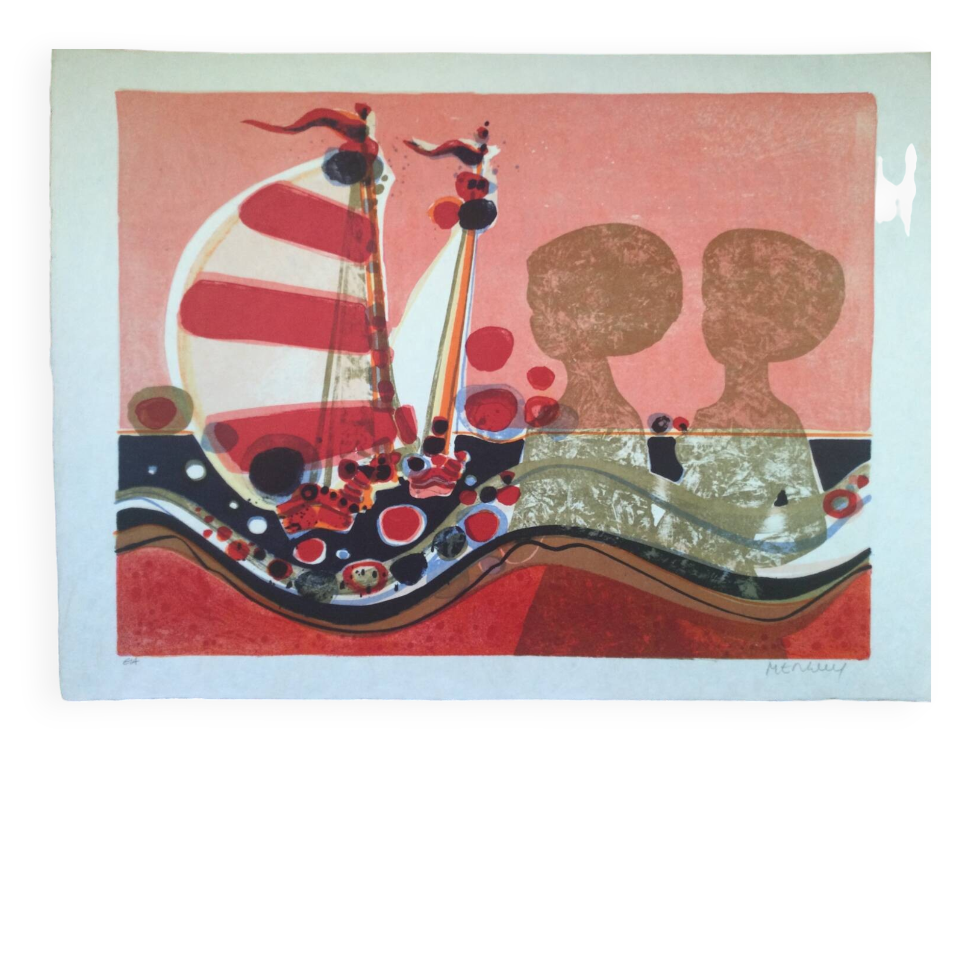 The Angeliaues III. Lithograph by Frédéric MENGUY, 1927-2007