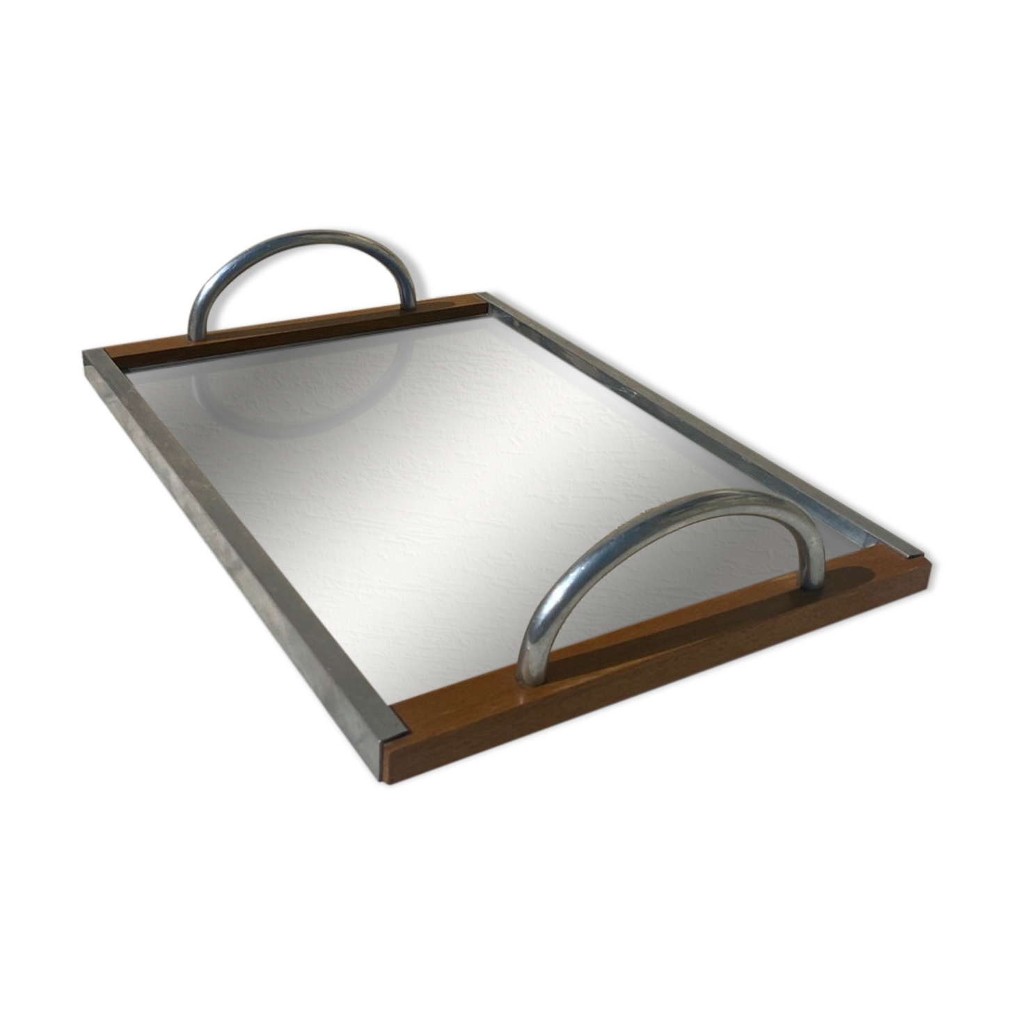 Chrome mirror tray and vintage wood 1940 / 50