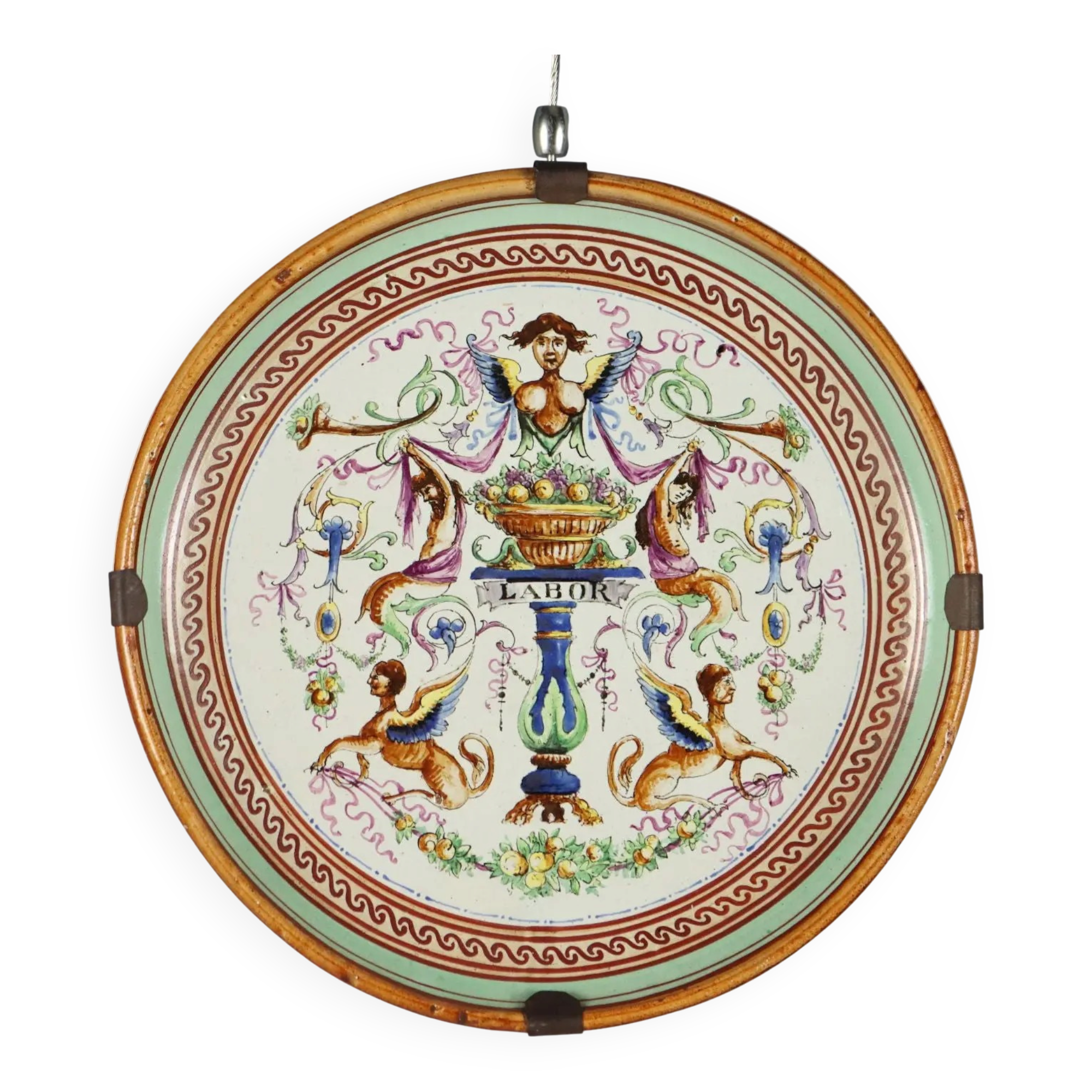 Antique majolica plate decorated with fruits, Italy, 20th century.