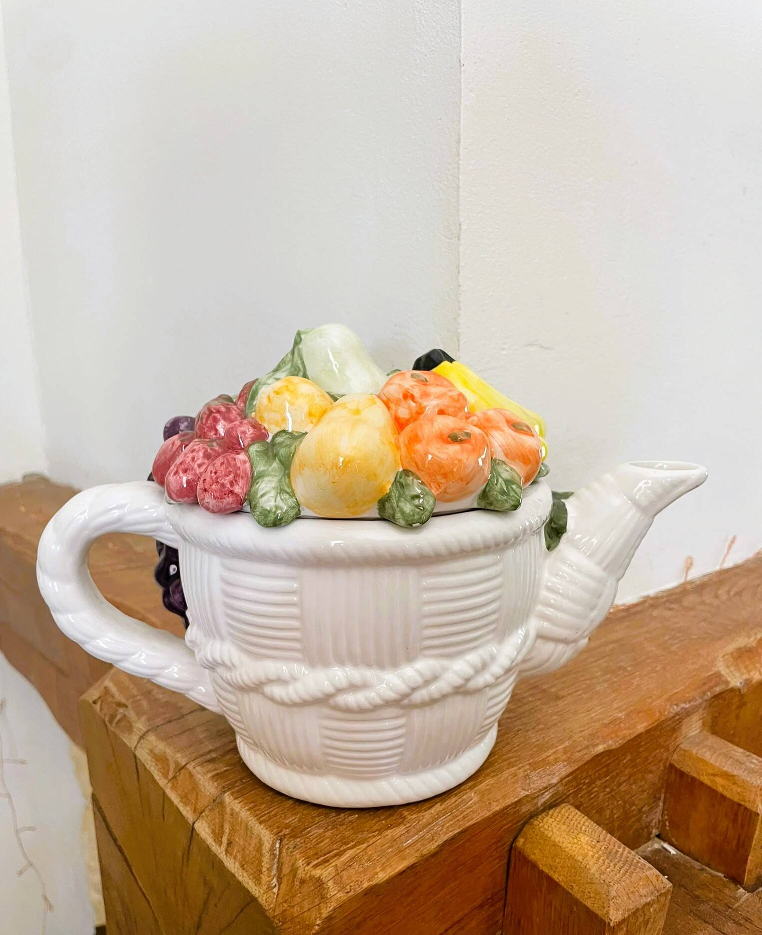 Vintage fruit majolica teapot
