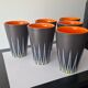 Six Orange and Black Ceramic Vases Vallauris André Baud
