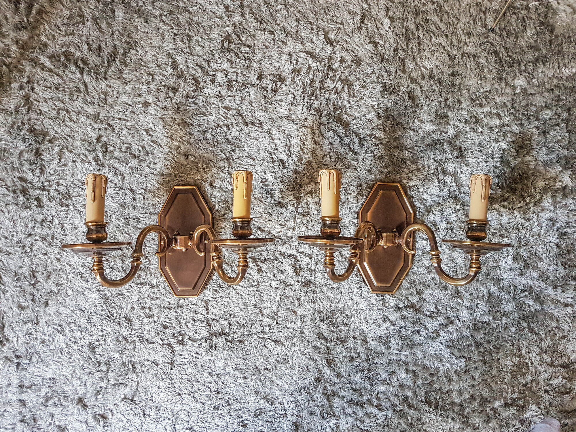 Pair of metal and bronze wall wall light 2 fake candles