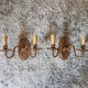 Pair of metal and bronze wall wall light 2 fake candles