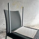 Set of 5 Zanotta 'Lia' chairs — matt aluminum frame with dark grey leather seats, Italian minimalist design