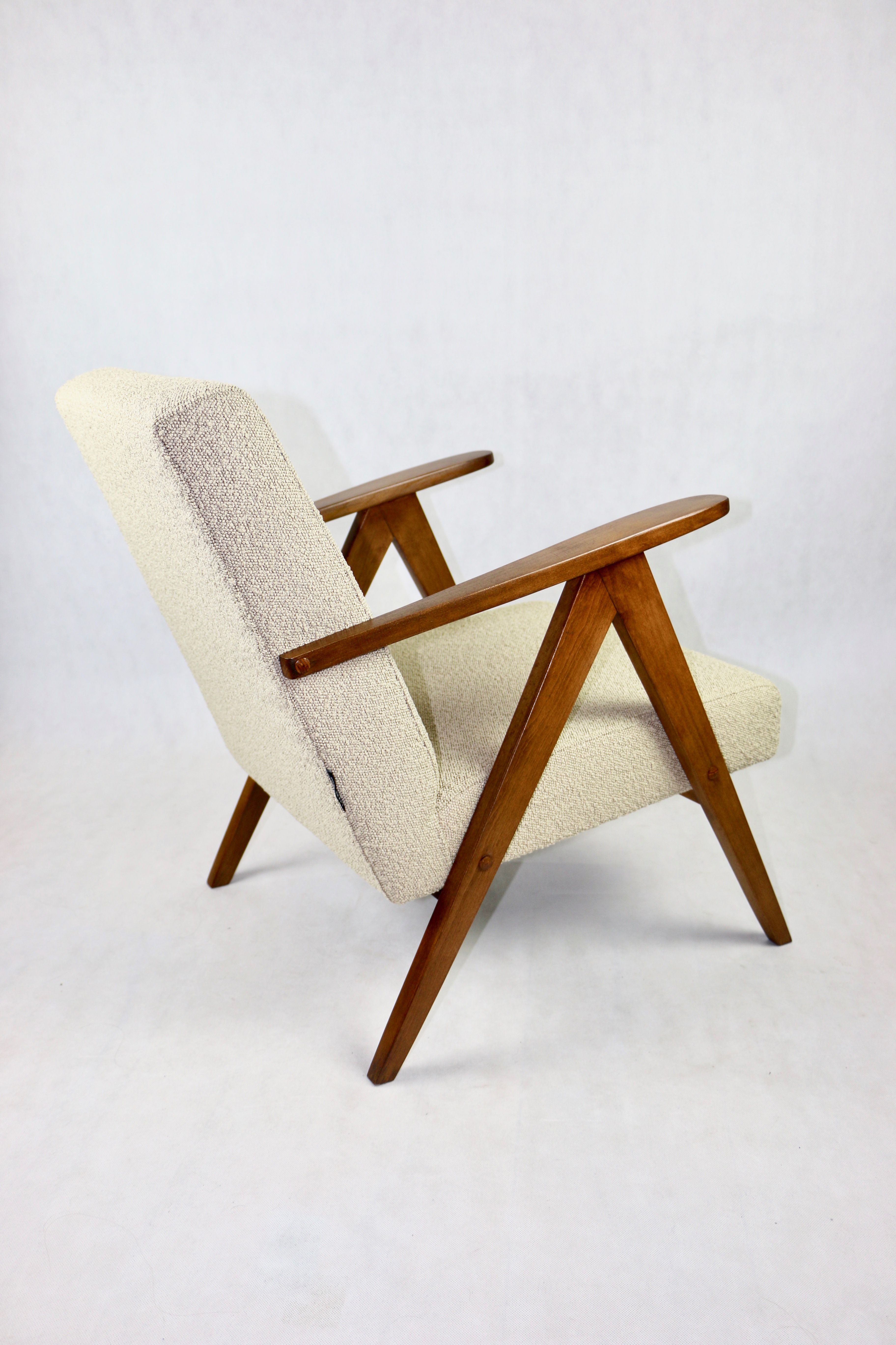 Vintage Beige Boucle and Rosewood Model like B-310 Lounge Chair, 1970s