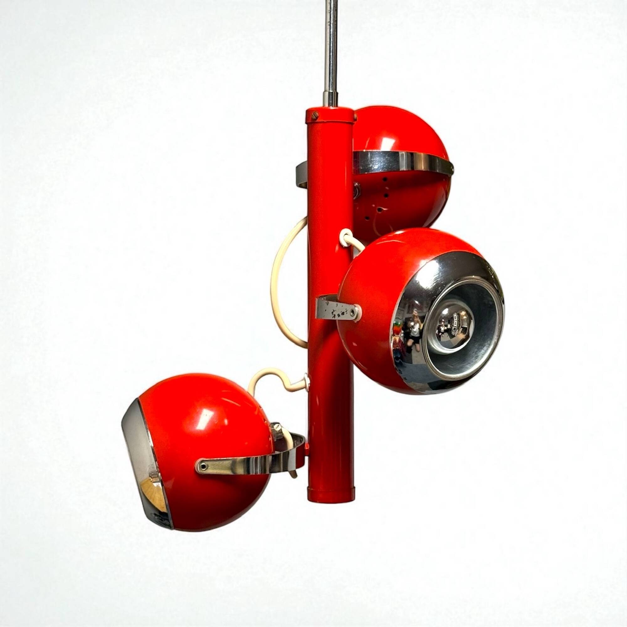 Red Eyeball Pendant Lamp, Chrome Finish – 1970s Futurist Design