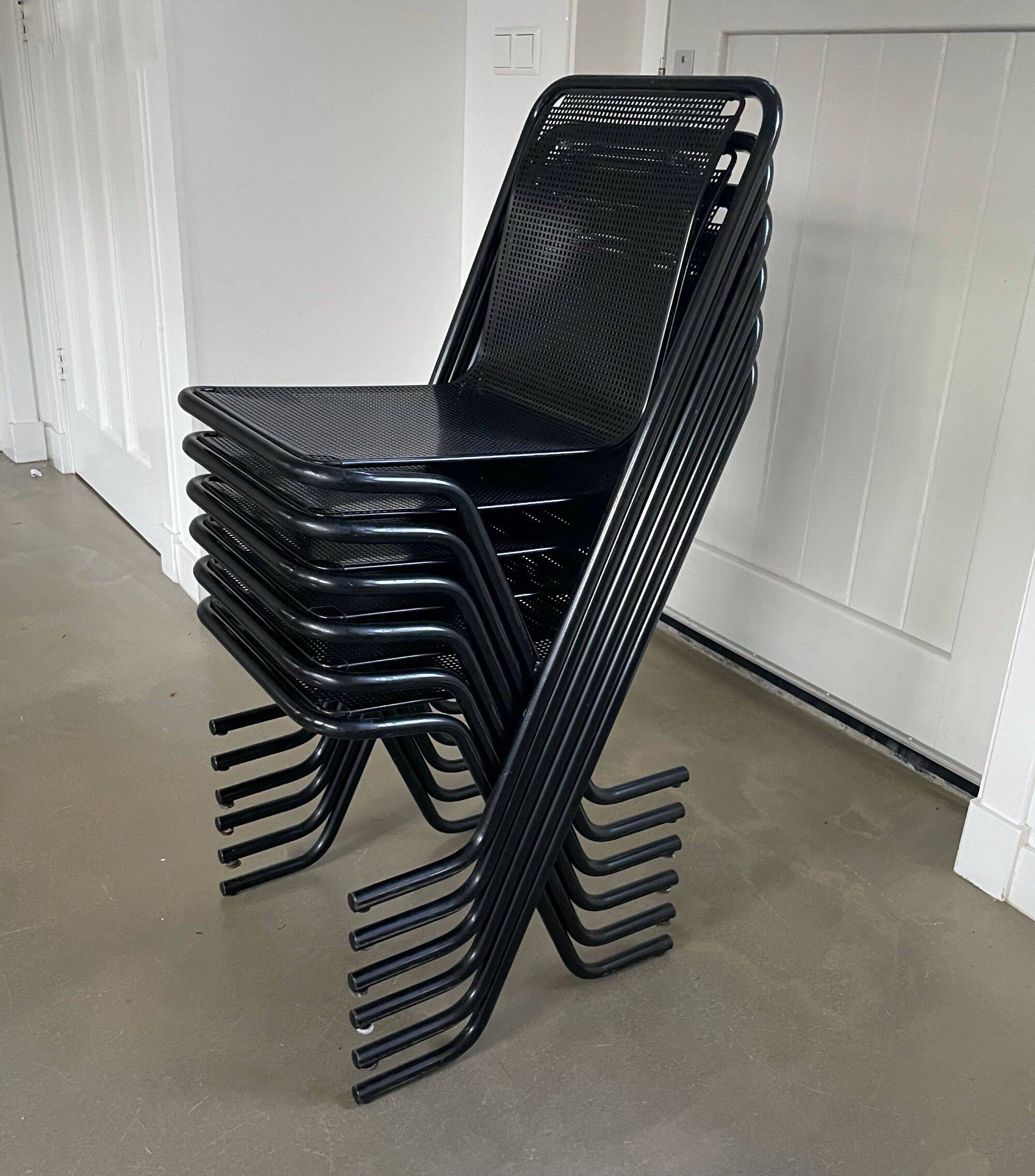 Black metal stacking chairs, Arrben Italy, 80s