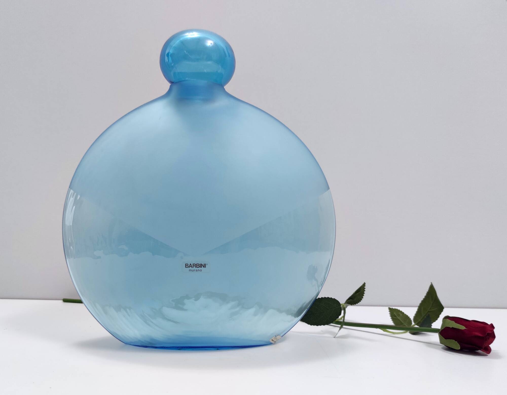 Round Cyan Murano Glass Bottle by Alfredo Barbini, Italy, 1980s