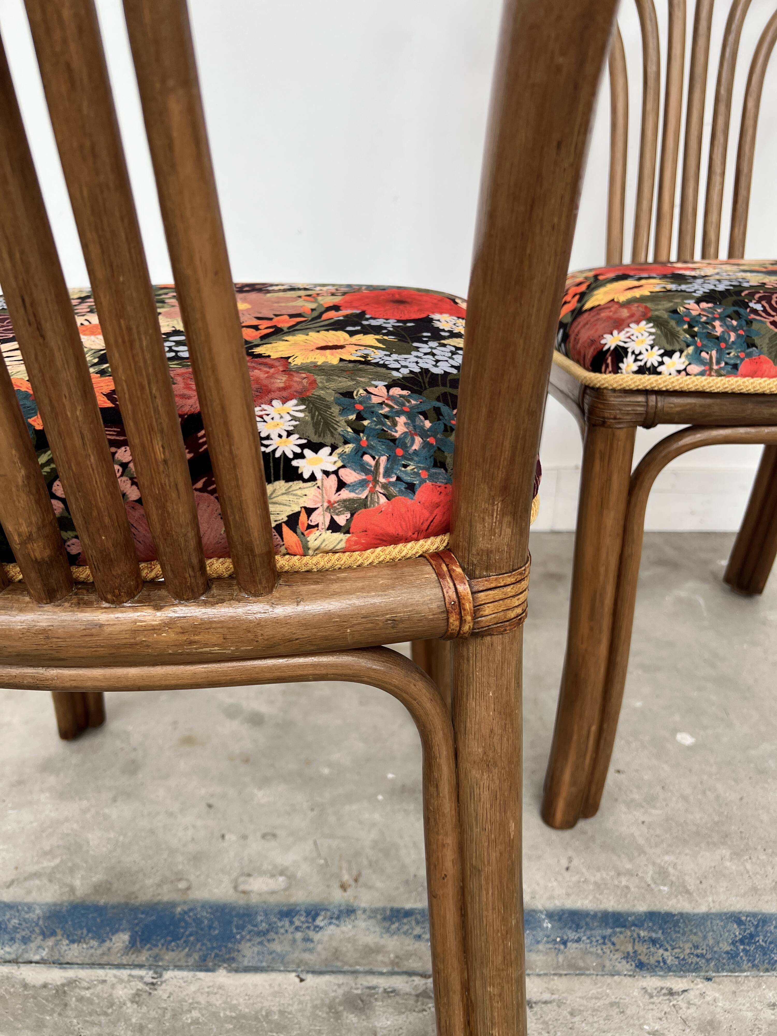Set of 4 Rausch Rattan Curved Rattan Chairs - Floral Velvet Seats