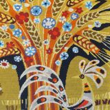 Wall tapestry "the rooster under the bouquet of wheat" signed Rey, circa 1970
