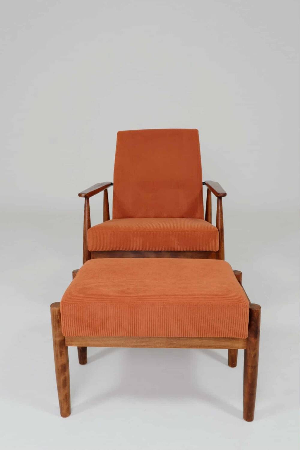 Vintage armchair pumpkin orange corduroy design by H.Lis