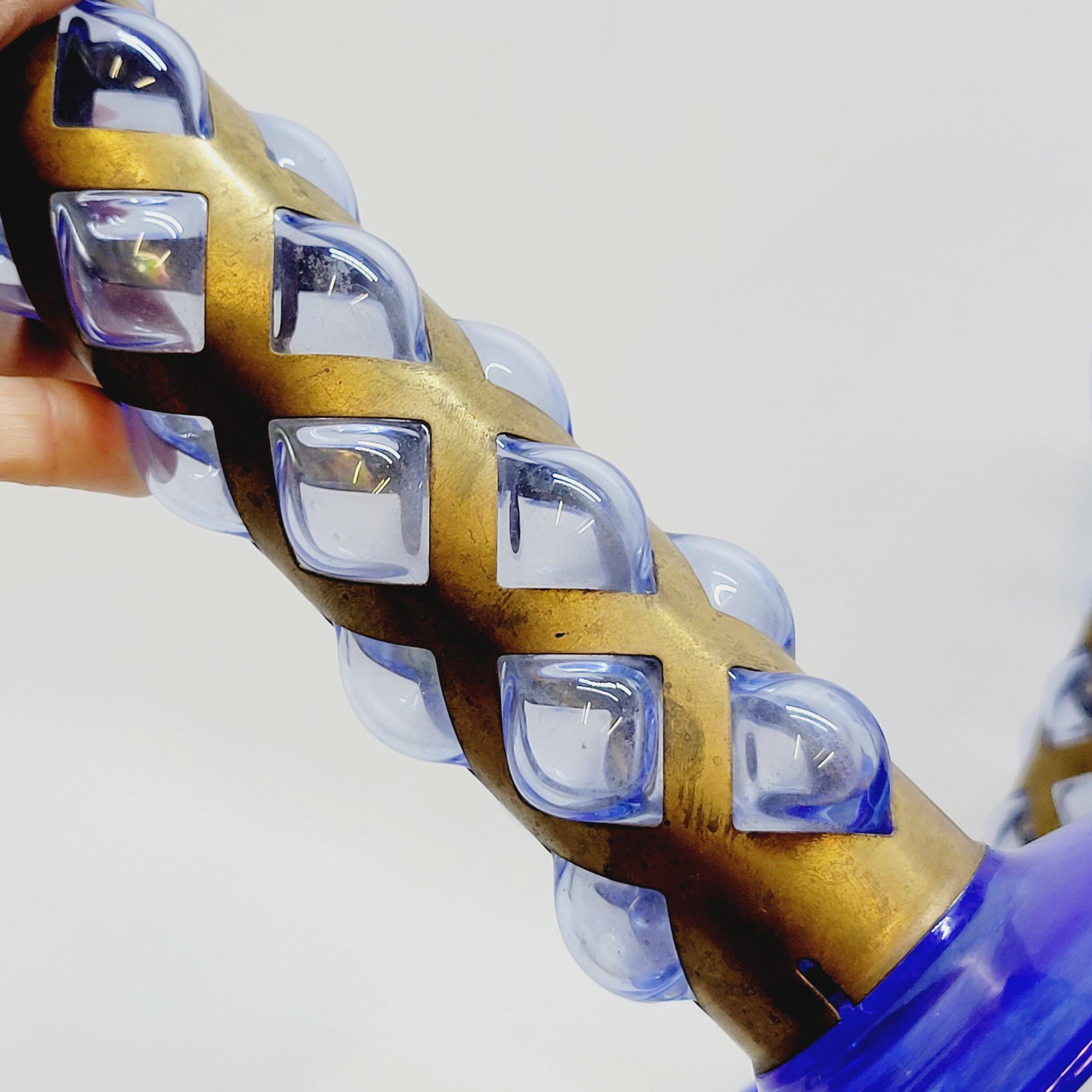 Pair Of Blue Glass Tealight Holders Blown In Cage Dlg Felipe Derflingher