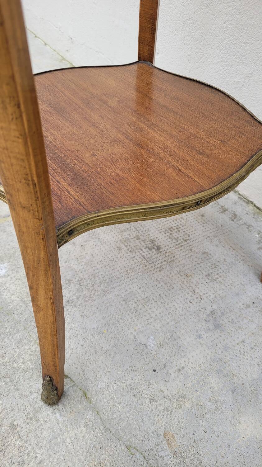 Selette pedestal side table Louis XV style with decorated marquetry and rosewood - 1900s