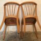 Pair of vintage bistro chairs 1960's blond wood and skaï