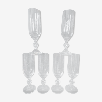 Set of 6 champagne flutes in chiseled crystal
