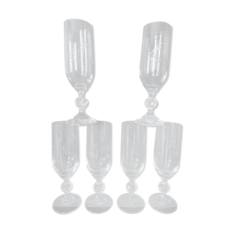 Set of 6 champagne flutes in chiseled crystal