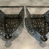 Pair of Wall Sconces in Iron with Cut-Out Patterns