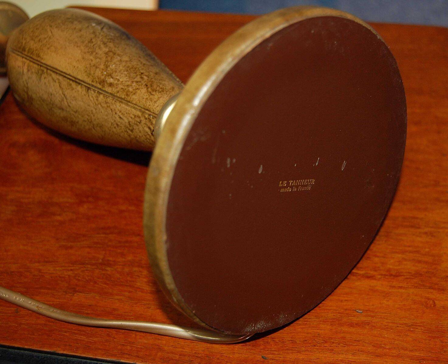 Gilt Brass and Leather Lamp from Le Tanneur, 1980's