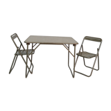 Table and 2 sturdy army khaki folding chairs