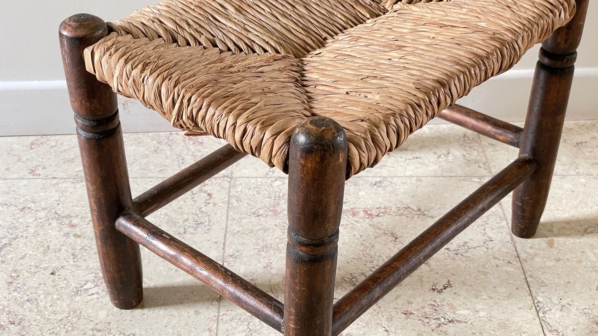 Stool bench wood and straw vintage bohemian spirit