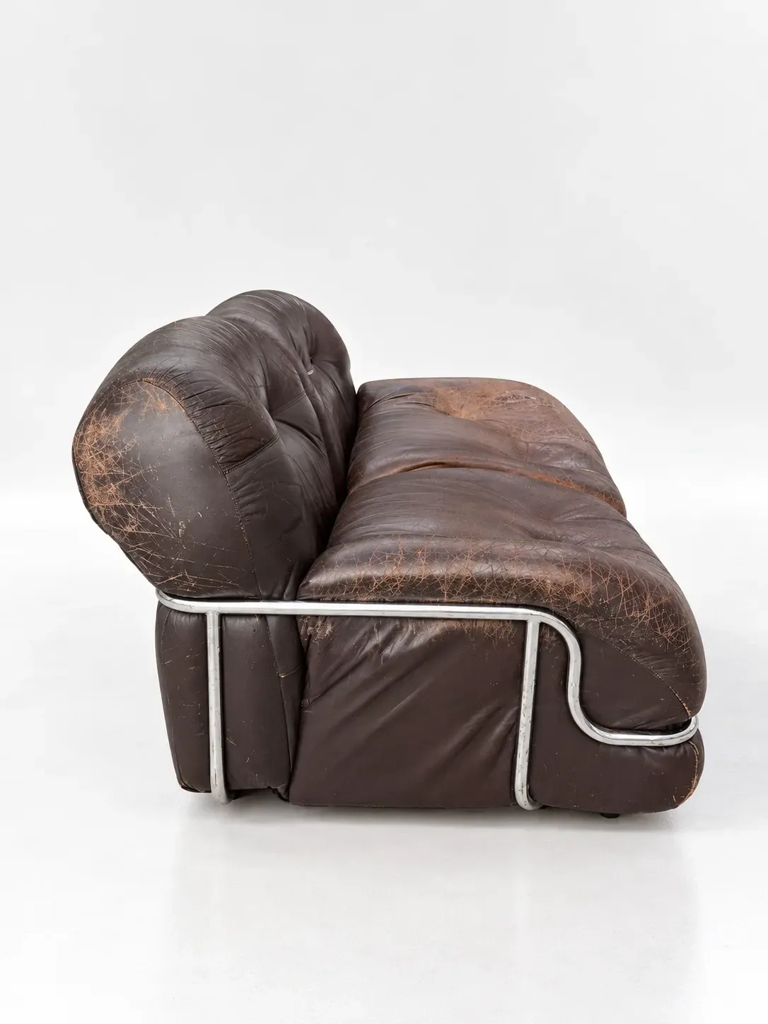 Canapé en cuir marron et chrome, années 1970