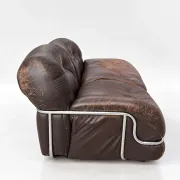 Canapé en cuir marron et chrome, années 1970