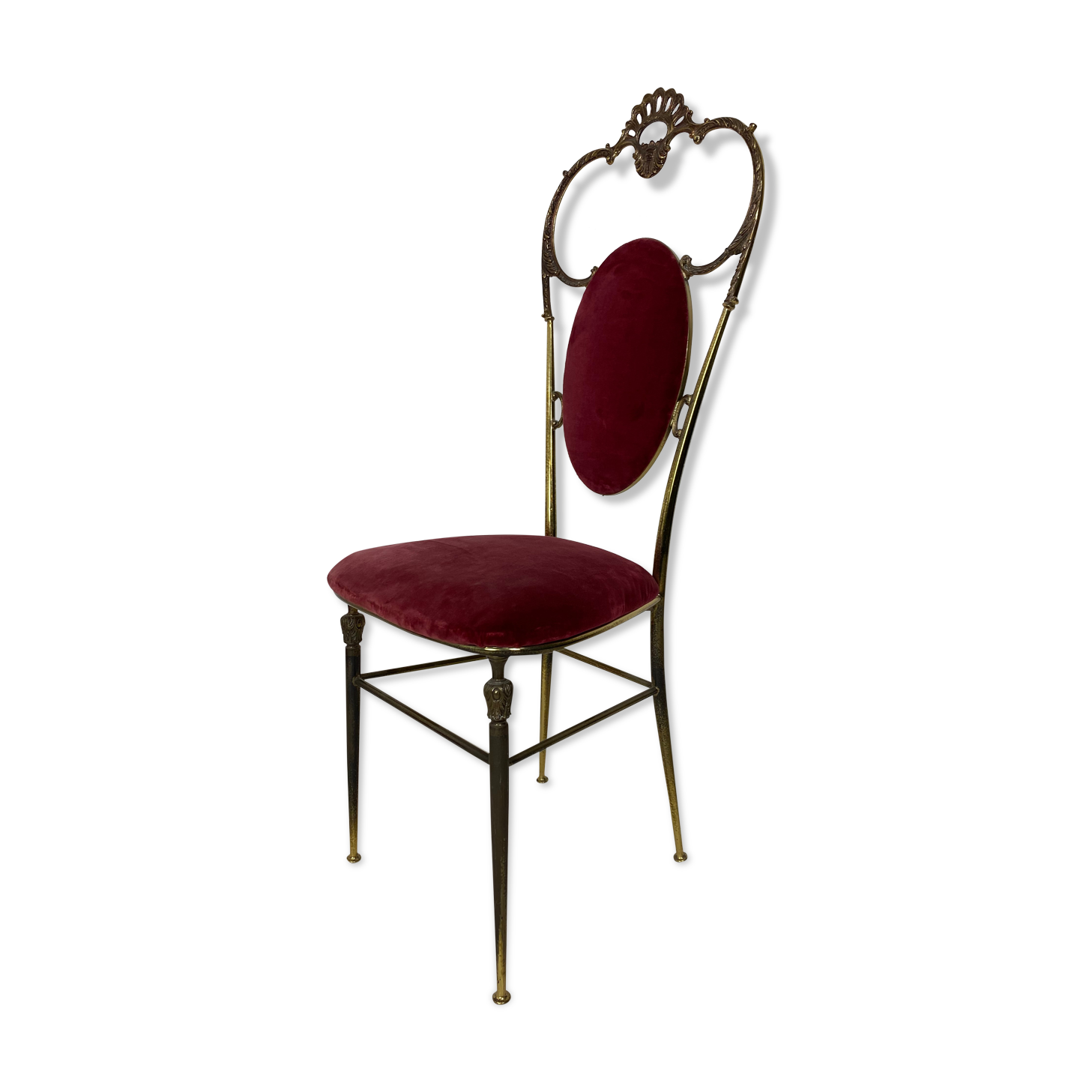 chaise vintage regency style brass et red velvet années 1950