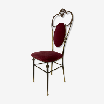 chaise vintage regency style brass et red velvet années 1950