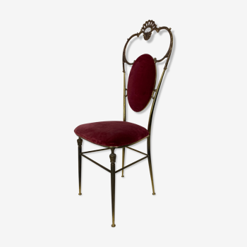 vintage regency style brass and red velvet chair, 1950s