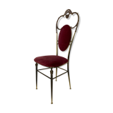 chaise vintage style régence en laiton et velours rouge années 1950