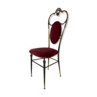 chaise vintage regency style brass et red velvet années 1950