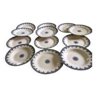 10 assiettes  plates terre de fer et 2  creuses  service gagny