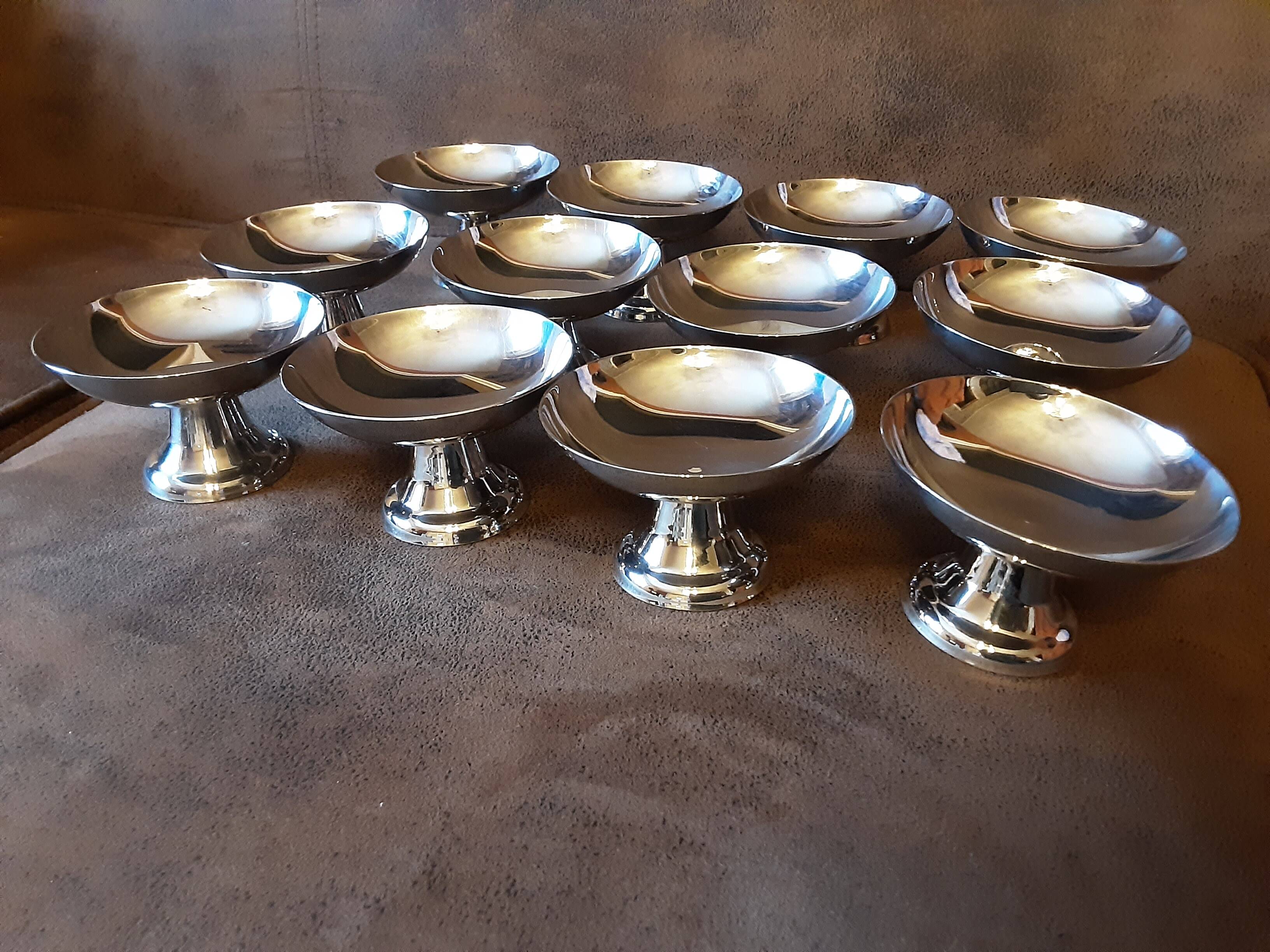 Set of 12 stainless steel footed bowls