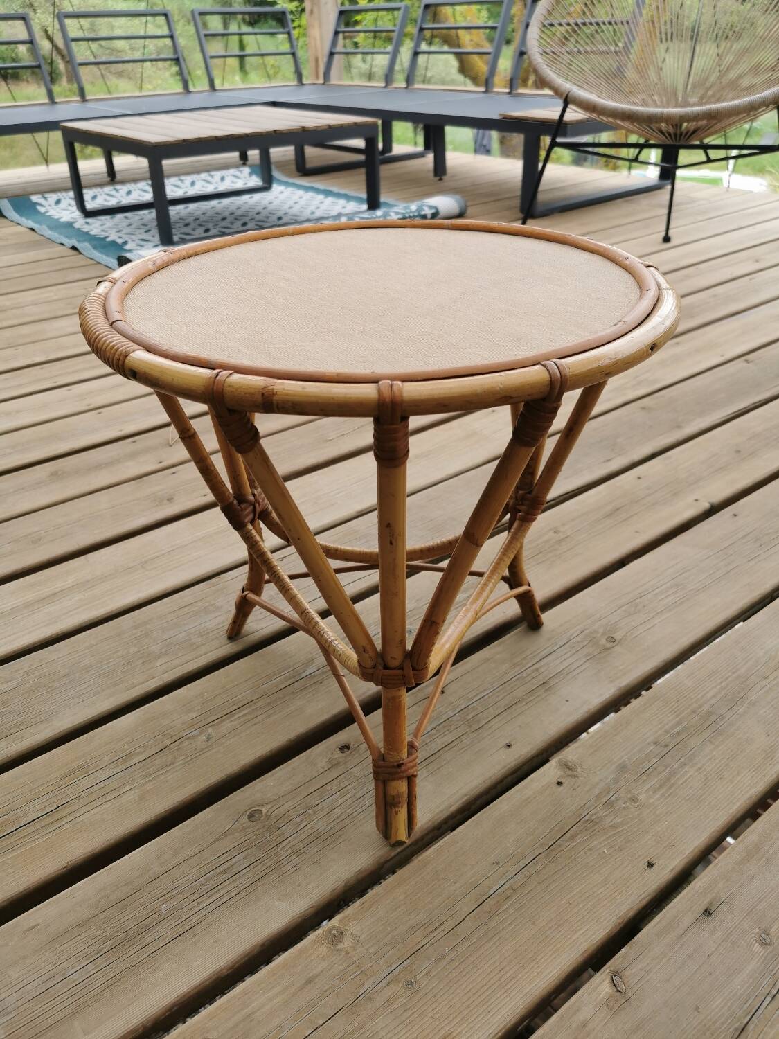 Vintage bamboo and rattan coffee table