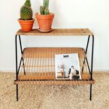 Magazines rack metal shelf and wicker years 50